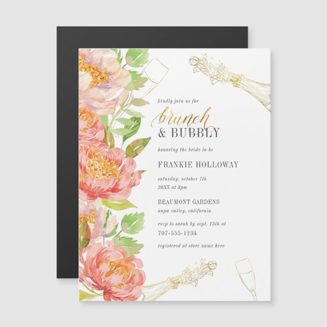 Watercolor Roses | Bridal Shower Brunch & Bubbly Magnetic Invitation (Front/Back)