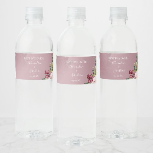 Watercolor Roses Bridal Shower Couples Wedding  Wa Water Bottle Label