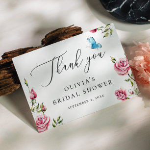 Watercolor Roses Bridal Shower   Elegant Floral Thank You Card