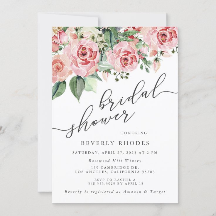 Watercolor Roses Bridal Shower Invitation | Zazzle