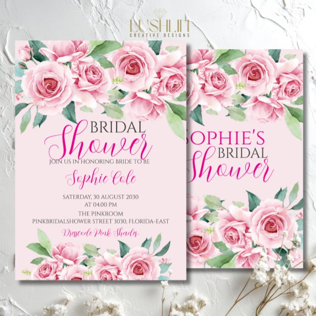 Watercolor Roses Bridal Shower Invitation (Creator Uploaded)