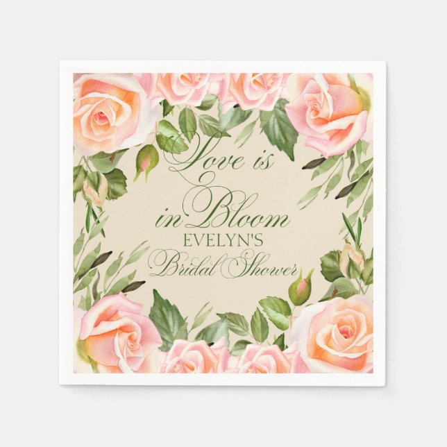 Watercolor Roses Bridal Shower  Napkins (Front)