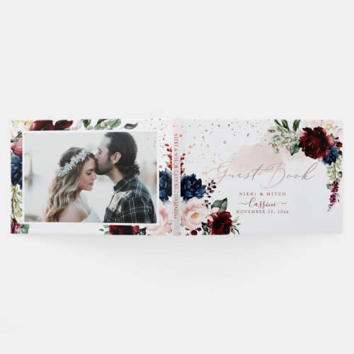 Watercolor Roses Burgundy Blush Navy Guest Book