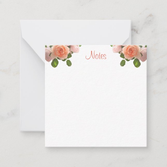 Watercolor Roses Calligraphed Script Floral Note Card (Front)