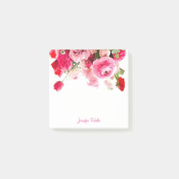 Watercolor Roses Calligraphed Script Name Floral Post-it Notes
