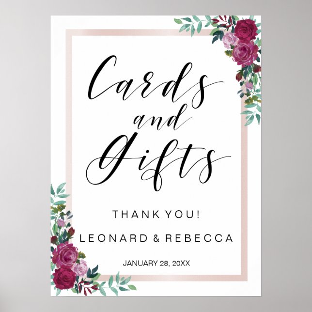 Watercolor roses Calligraphy Cards and Gifts sign (Front)