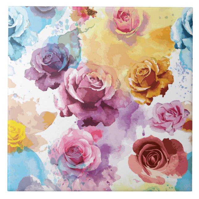 Watercolor Roses Ceramic Tile (Front)