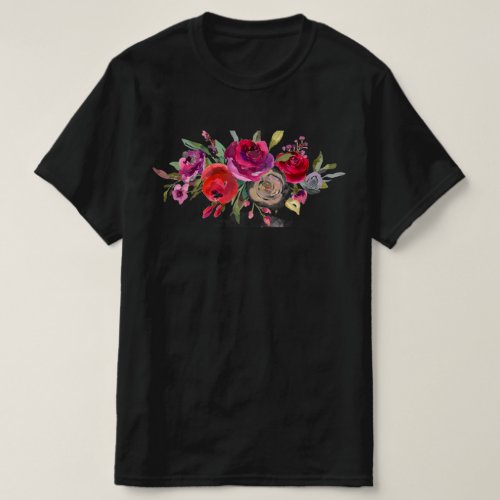 Watercolor Roses Colorful Bouquet of Flowers T_Shirt