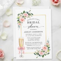 Watercolor Roses Coquette Pink Bow Bridal Shower