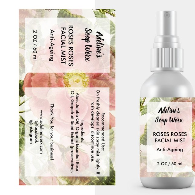 Watercolor Roses Cosmetic Spray Product Label (Creator Uploaded)