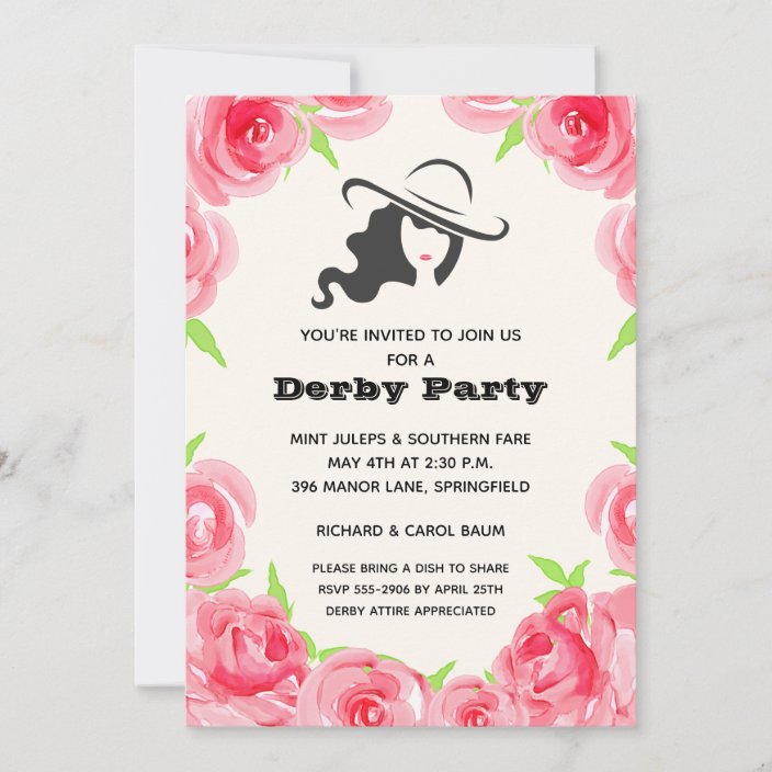 Watercolor Roses Derby Horse Race Party Invitation Zazzle Com