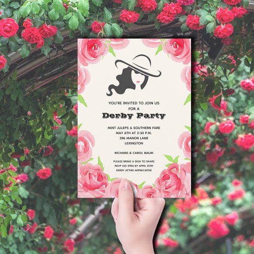 Watercolor Roses Derby Party Invitation