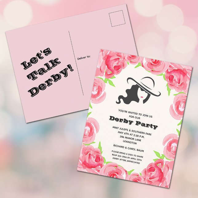 Watercolor Roses Derby Party Postcard (Creator Uploaded)