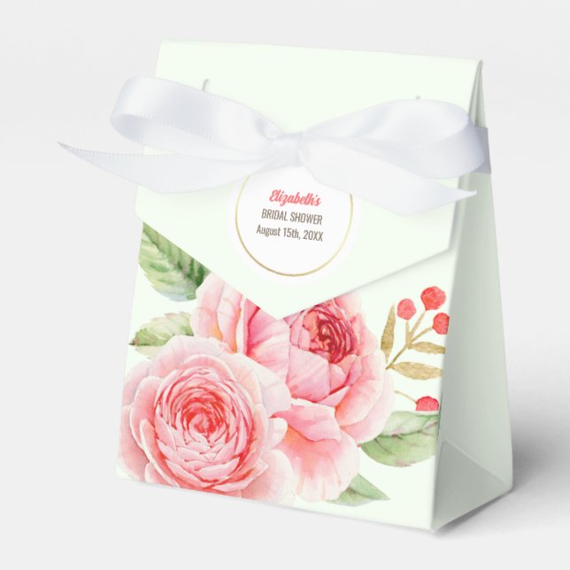 Watercolor Roses design Bridal Shower Favor Boxes (Front Side)