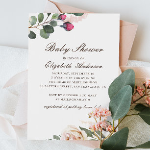 Watercolor roses. Elegant floral baby shower Invitation
