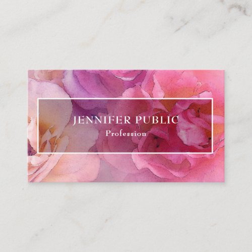 Watercolor Roses Elegant Modern Floral Template Business Card