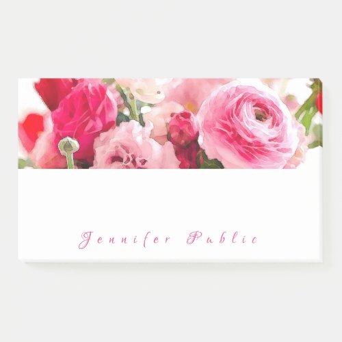 Watercolor Roses Elegant Script Floral Template Post_it Notes