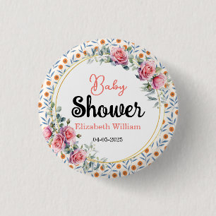 Watercolor Roses & Eucalyptus Baby Shower Button