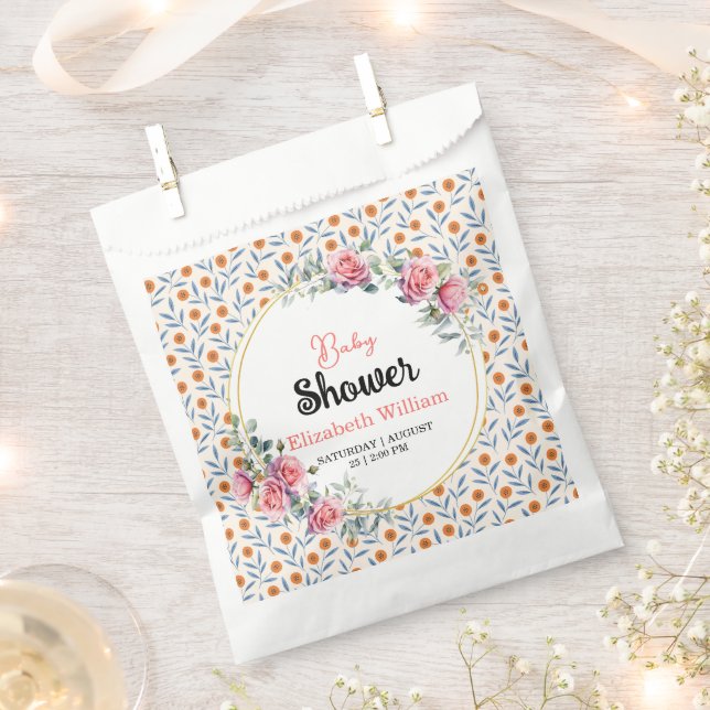 Watercolor Roses & Eucalyptus Baby Shower Favor Bag (Clipped)