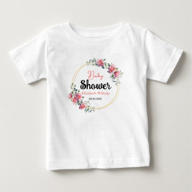 Watercolor Roses & Eucalyptus Baby Shower T-Shirt (Front)