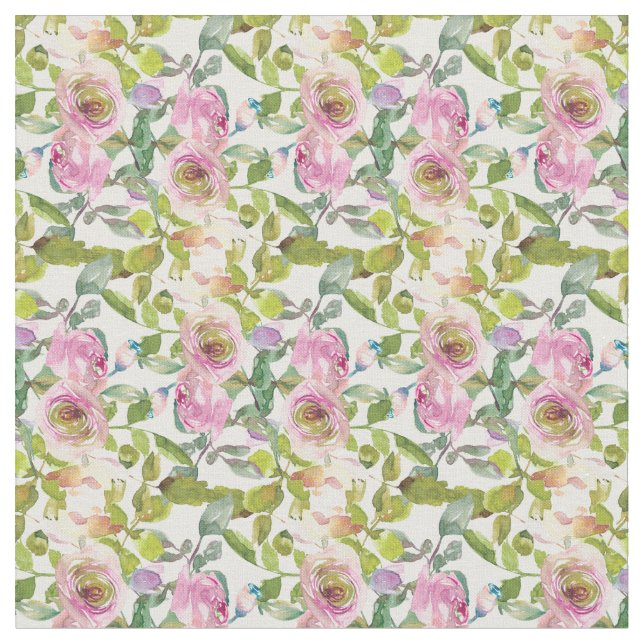 Watercolor Roses Fabric (Close Up)