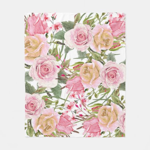 Watercolor Roses Fleece Blanket