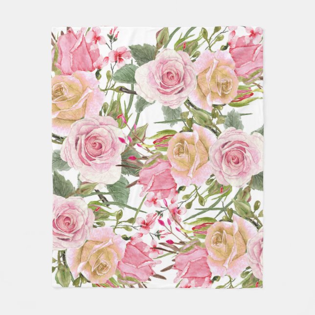 Watercolor Roses Fleece Blanket (Front)