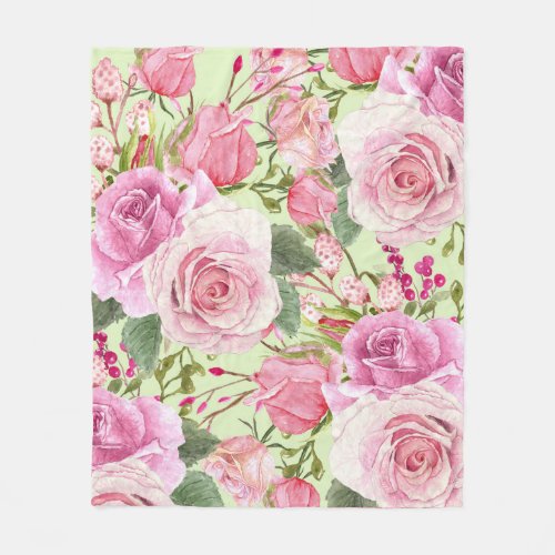 Watercolor Roses Fleece Blanket