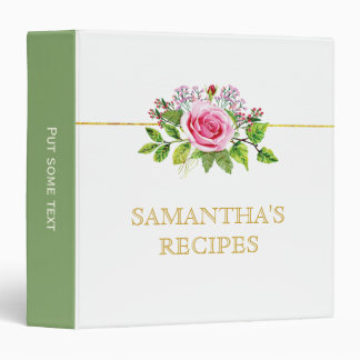 Watercolor roses floral and gold line recipe 3 ring binder