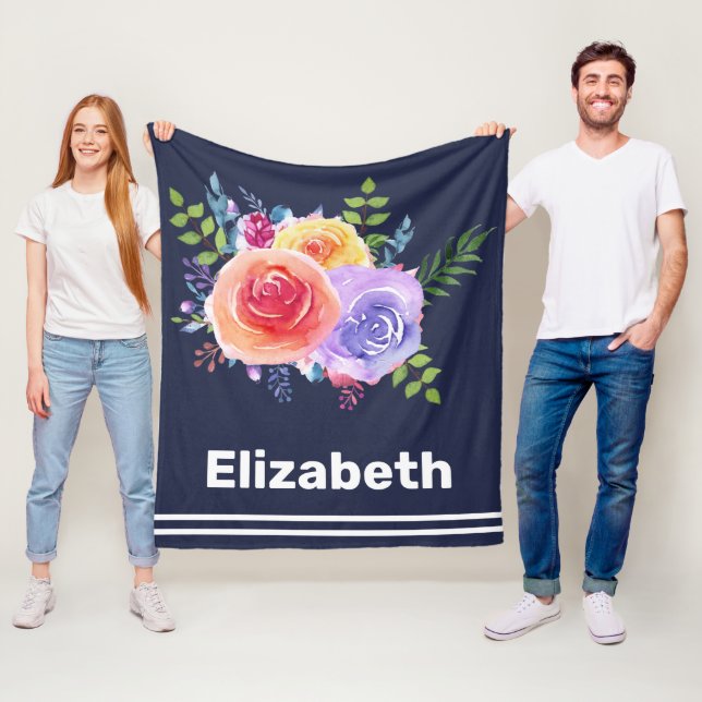 Watercolor Roses Floral Bouquet Fleece Blanket (In Situ)