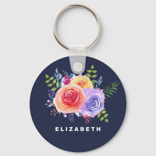 Watercolor Roses Floral Bouquet Keychain