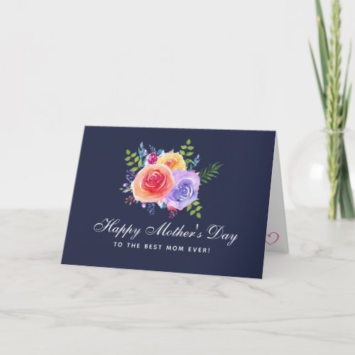 Watercolor Roses Floral Bouquet Mothers Day Card