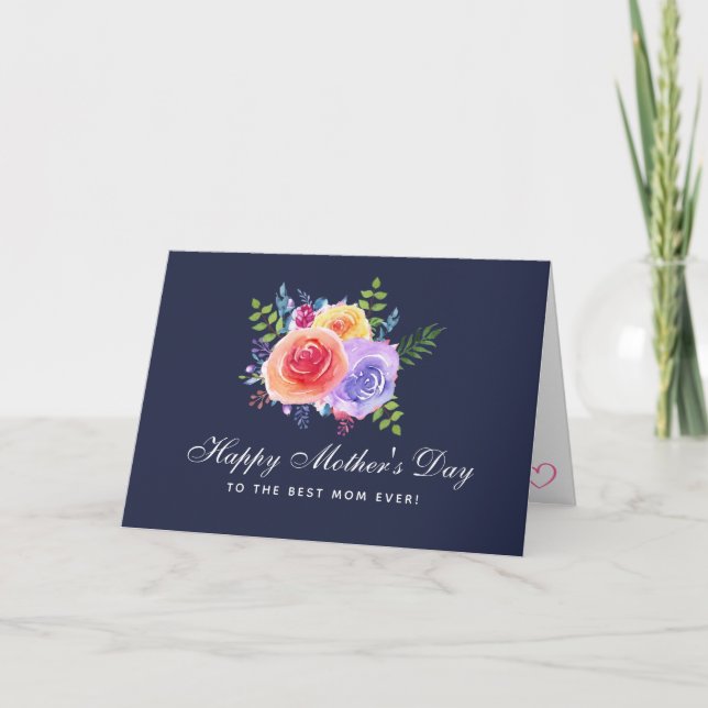 Watercolor Roses Floral Bouquet Mother's Day Card (Front)