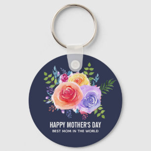 Watercolor Roses Floral Bouquet Mother's Day Keychain