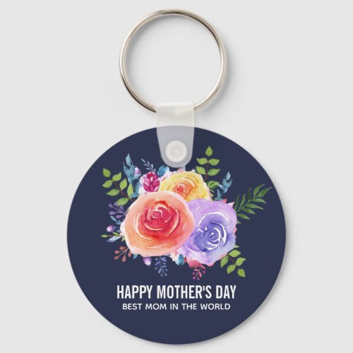 Watercolor Roses Floral Bouquet Mothers Day Keychain