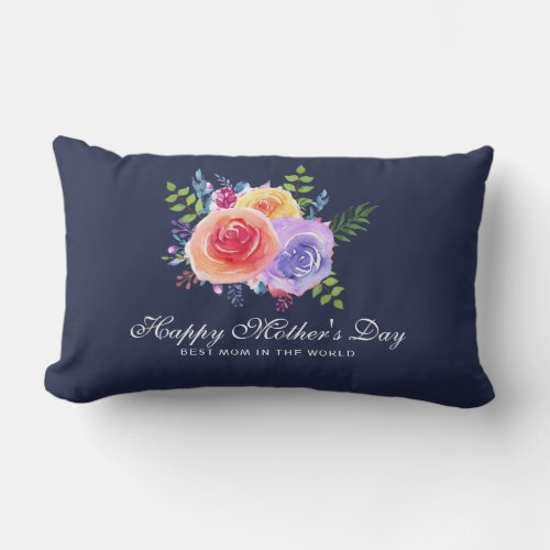 Watercolor Roses Floral Bouquet Mothers Day Lumbar Pillow