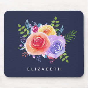 Watercolor Roses Floral Bouquet Mouse Pad