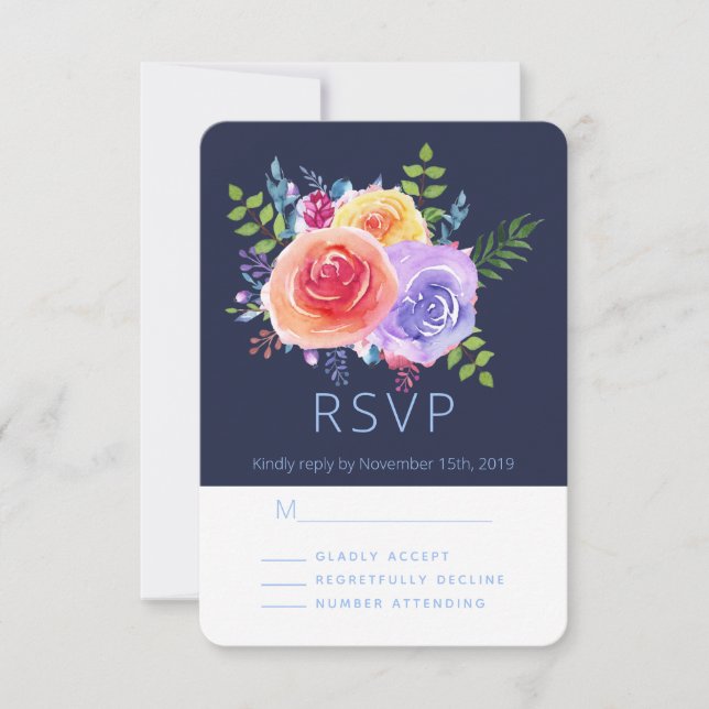 Watercolor Roses Floral Bouquet Party RSVP (Front)