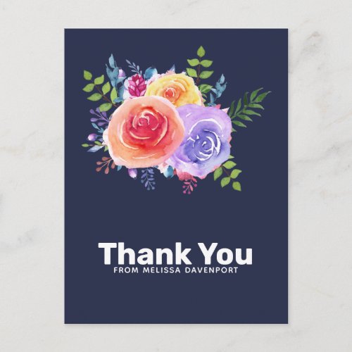 Watercolor Roses Floral Bouquet Party Thank You Postcard