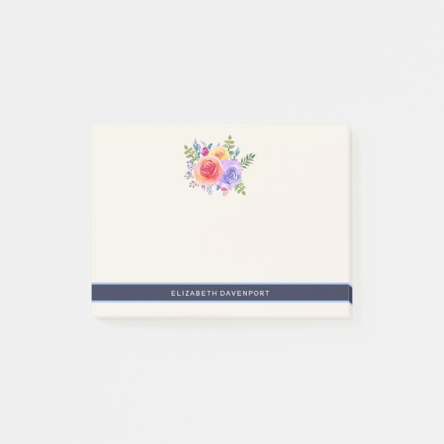 Watercolor Roses Floral Bouquet Post-it Notes (Front)
