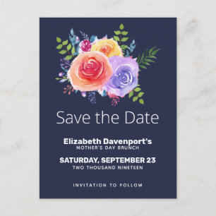 Watercolor Roses Floral Bouquet Save the Date Postcard