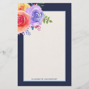 Watercolor Roses Floral Bouquet Stationery