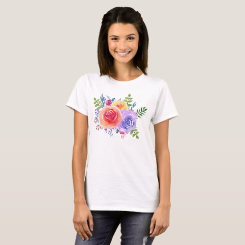 Watercolor Roses Floral Bouquet T_Shirt