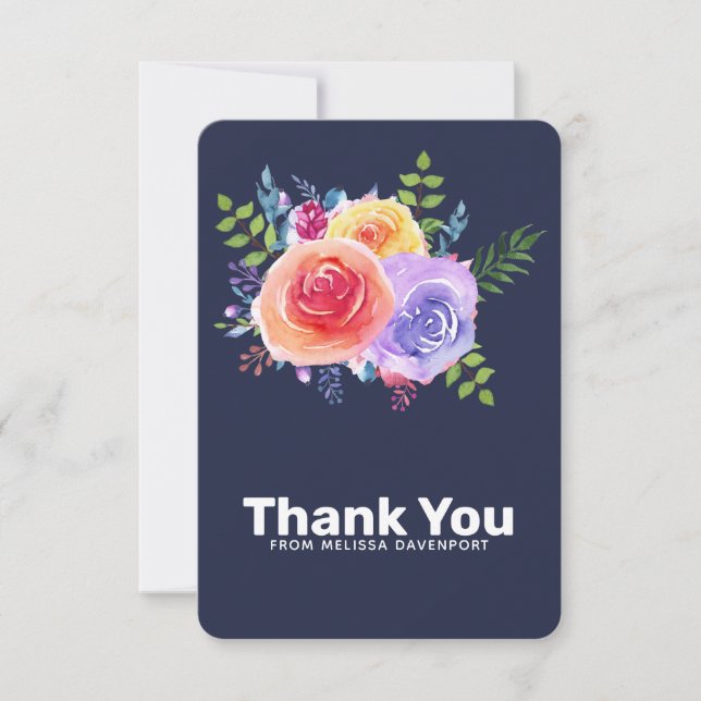 Watercolor Roses Floral Bouquet Thank You (Front)