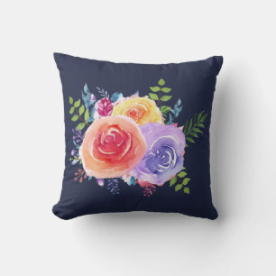 Watercolor Roses Floral Bouquet Throw Pillow