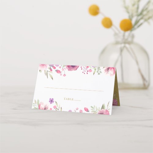 Watercolor Roses Floral Gold Place Card