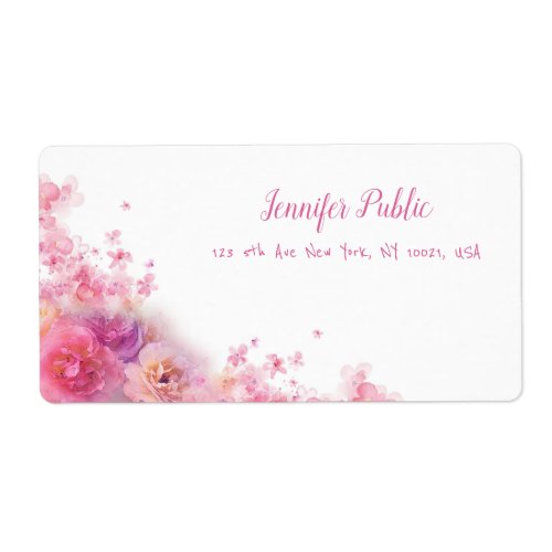 Watercolor Roses Floral Hand Script Chic Shipping Label