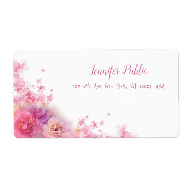 Watercolor Roses Floral Hand Script Chic Shipping Label (Front)