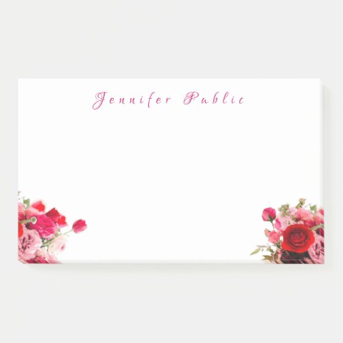 Watercolor Roses Floral Handwriting Name Template Post_it Notes