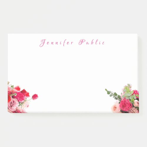 Watercolor Roses Floral Handwriting Name Text Post_it Notes